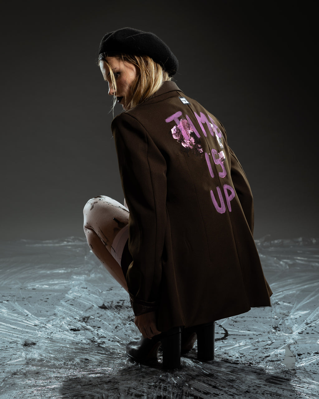 BROWN BLAZER "TIME IS UP"